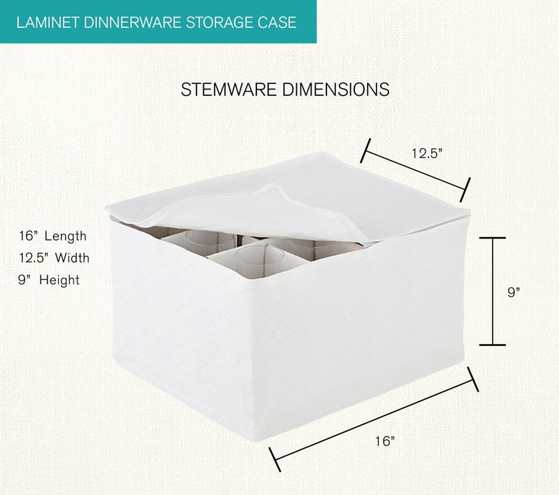 LAMINET Quilted Wine Glass Storage Case - Holds Up to 12 Wine Glass/Tall/Stemware Glasses - WHITE - Image 2